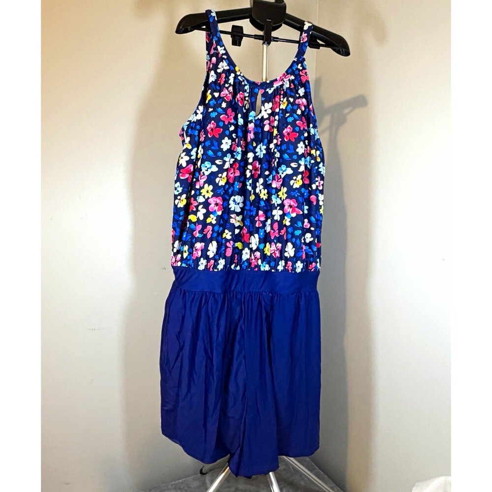 BLOOMCHIC Blue Floral Sleeveless Strappy Romper One-Piece Plus Size 26